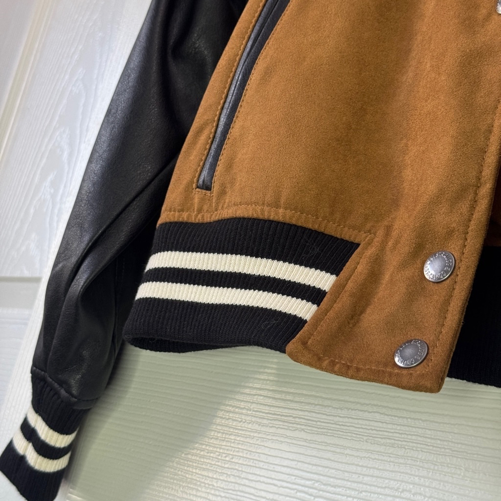 Levi’s Women's Mixed Media Varsity Bomber Jacket, Tan NWT XS - Picture 8 of 12